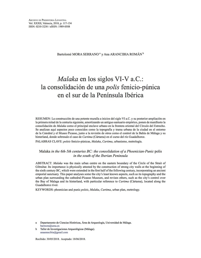 Malaka en los siglos VI-V a.C.: la consolidación de una polis fenicio-púnica en el sur de la Península Ibérica.