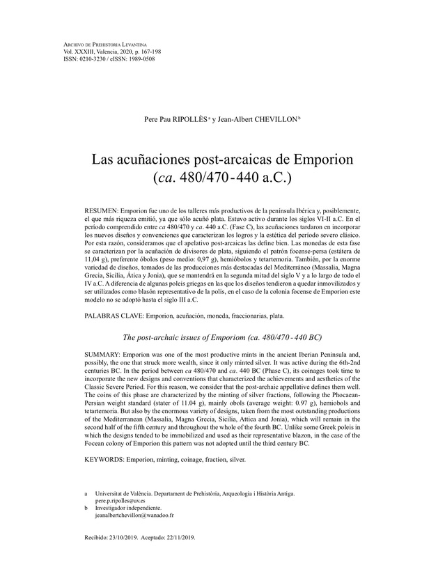 Las acuñaciones post-arcaicas de Emporion (ca. 480/470-440 a.C.)
