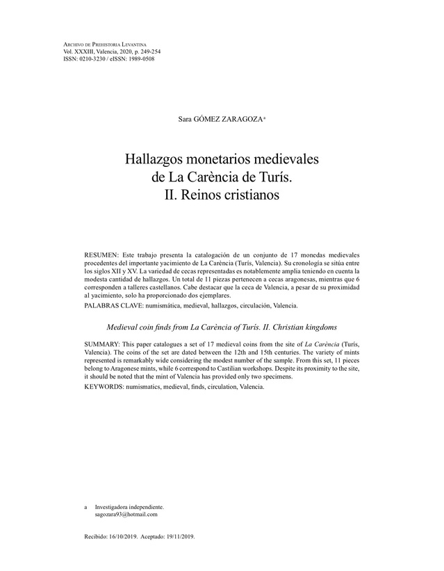 Hallazgos monetarios medievales de La Carència de Turís. II. Reinos cristianos