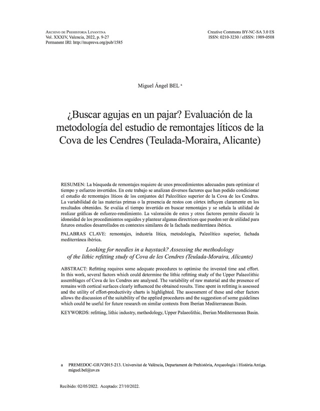 ¿Buscar agujas en un pajar? Evaluación de la metodología del estudio de remontajes líticos de la Cova de les Cendres (Teulada-Moraira, Alicante)