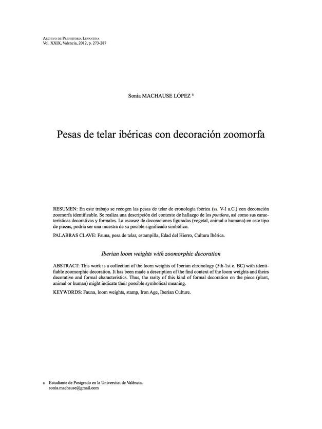 Pesas de telar ibéricas con decoración zoomorfa