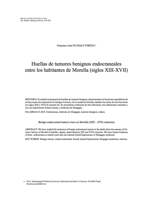 Huellas de tumores benignos endocraneales entre los habitantes de Morella (siglos XIII-XVII)