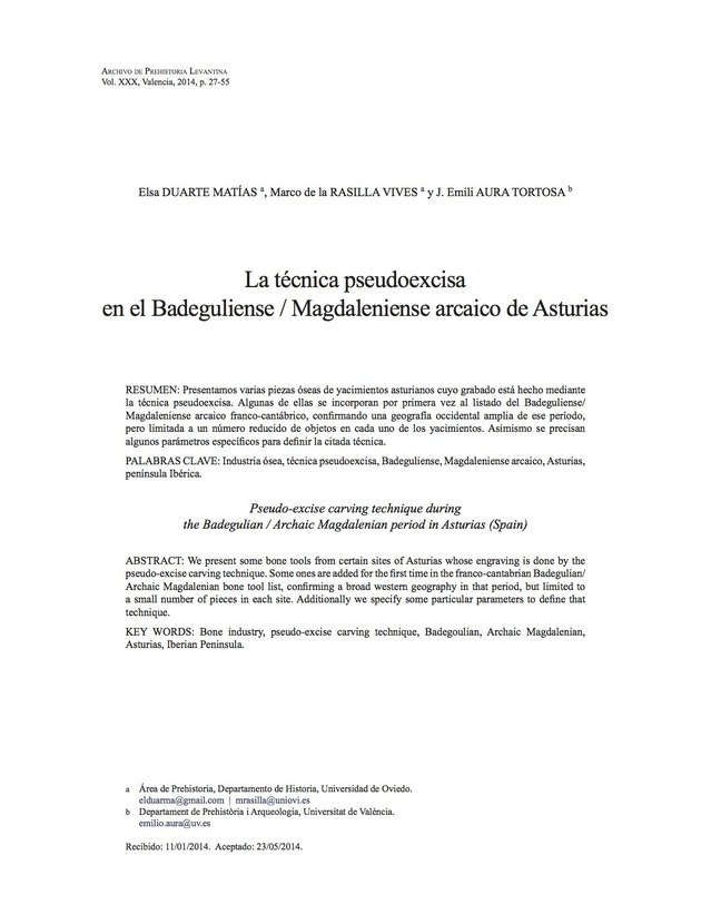 La técnica pseudoexcisa en el Badegulienses / Magdaleniense arcaico de Asturias