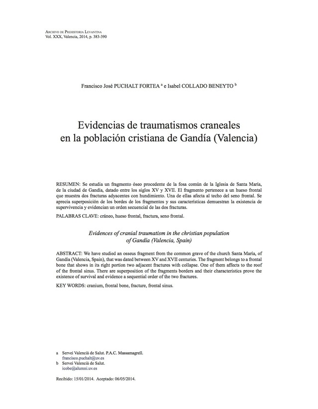 Evidencias de traumatismos craneales en la población cristiana de Gandía (Valencia)
