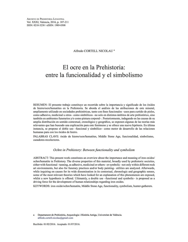 El ocre en la Prehistoria: entre la funcionalidad y el simbolismo