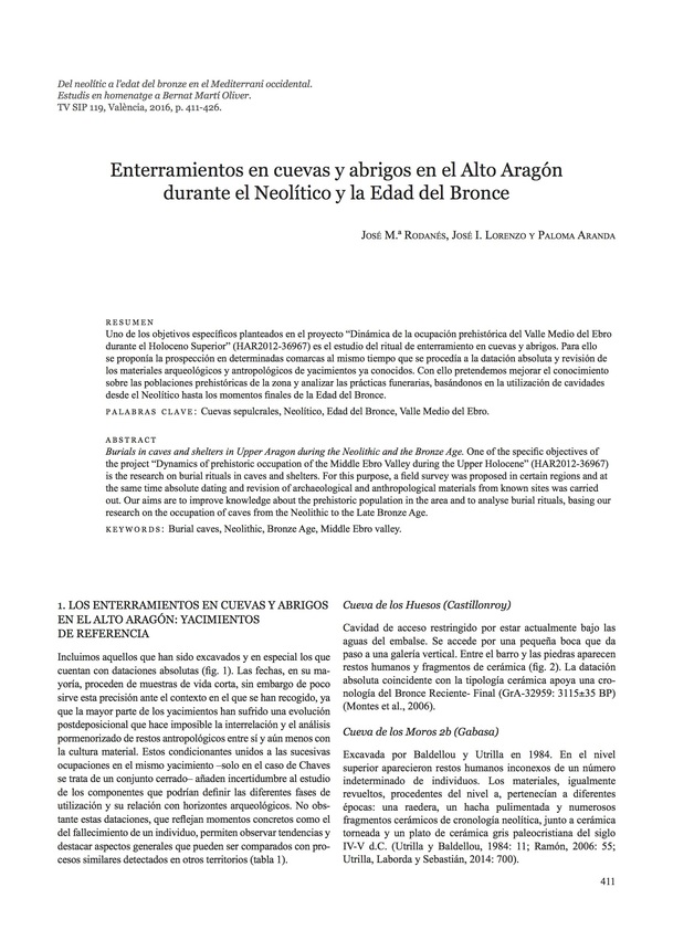Enterramientos en cuevas y abrigos en el Alto Aragón durante el Neolítico y la Edad del Bronce.